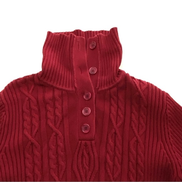 Red Cotton Ribbed Cable Knit Pullover Chunky Sweater Large - Picture 5 of 11
